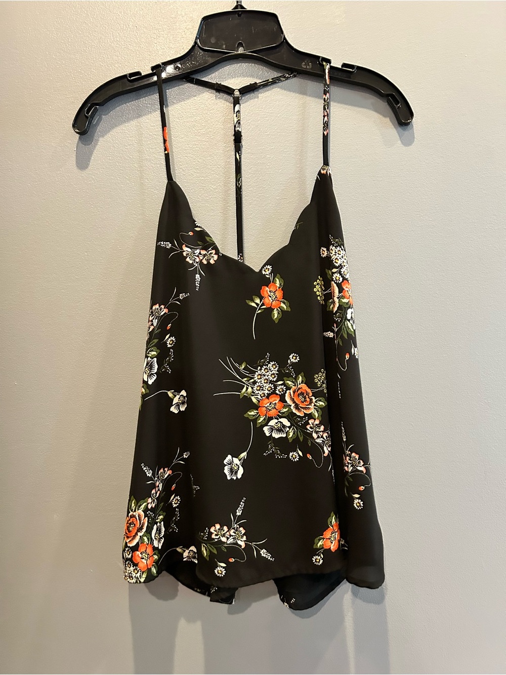nine britton Black Floral V-Neck Camisole with Orange Accents
